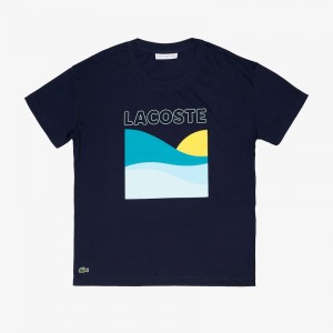 Camiseta Lacoste Feminino Azul Marinho Azuis Branco SPORT Printed Tennis EM1-94939R9