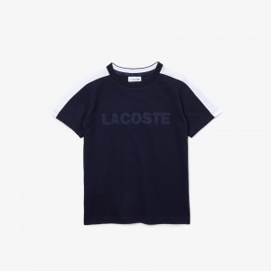 Camiseta Lacoste Criança Azul Marinho Azuis Branco SPORT Two-Tone CE0-98719X7