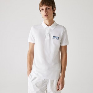 Camiseta Lacoste Masculino Branco Slim Fit Solid Cotton Piqué Polo With Badge QR1-45334Z4