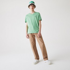 Camiseta Lacoste Masculino Verdes V-neck Pima Cotton Jersey DG3-50835Y1