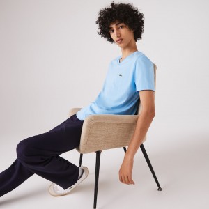 Camiseta Lacoste Masculino Azuis V-neck Pima Cotton Jersey HV5-22782N2