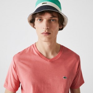 Camiseta Lacoste Masculino Rosa V-neck Pima Cotton Jersey LT0-31263H9