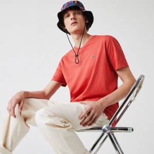 Camiseta Lacoste Masculino Vermelhas V-neck Pima Cotton Jersey JV2-17241O3