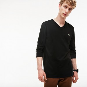 Camiseta Lacoste Masculino Pretas V-neck Soft Cotton FH3-69906L0