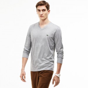 Camiseta Lacoste Masculino Cinzentas V-neck Soft Cotton VH8-72007U0