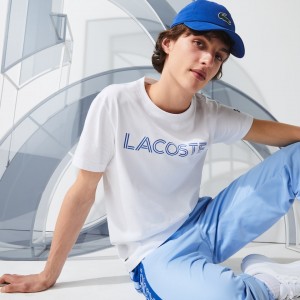 Camiseta Lacoste Masculino Branco Azuis x Novak Djokovix Sport KF5-96459I2