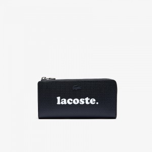 Carteiras Lacoste Feminino Pretas Chantaco Branded Piqué Leather Zip GJ9-68746D4