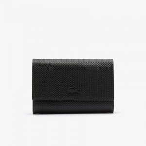 Carteiras Lacoste Feminino Pretas Chantaco Matte Piqué Leather Snap Flap DS5-31823X7