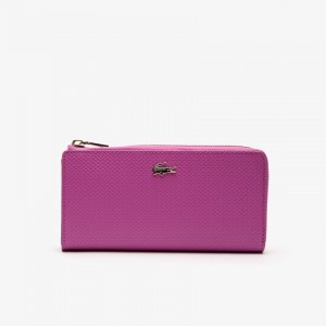 Carteiras Lacoste Feminino Rosa Chantaco Piqué Leather 8-Card Zip SQ3-27652A3