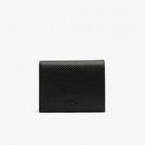 Carteiras Lacoste Feminino Pretas Chantaco Small Piqué Leather Snap YW7-62816I0