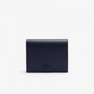 Carteiras Lacoste Feminino Azul Marinho Azuis Chantaco Small Piqué Leather Snap PR5-38023Y4