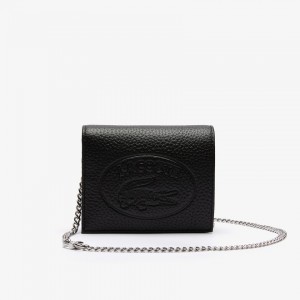Carteiras Lacoste Feminino Pretas Croco Crew Grained Leather Phone XS8-00690A2