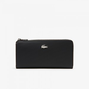 Carteiras Lacoste Feminino Pretas Daily Classic Coated Piqué Canvas 10 Card Zip LU4-29622X4