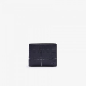 Carteiras Lacoste Masculino Azul Marinho Azuis Branco Fitzgerald Check-Effect Textured Leather DK5-82348Z5