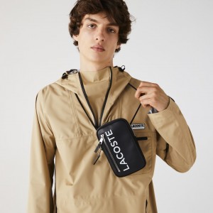 Carteiras Lacoste Masculino Pretas Branco L.12.12 Smooth Leather Necklace Phone SH5-36153G6
