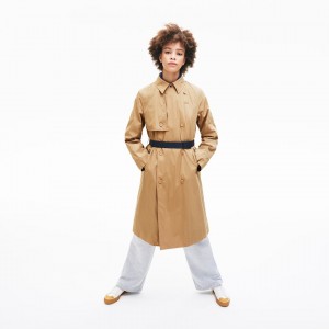 Casacos Lacoste Feminino Bege Contrast Belt Trench HR1-82708U5