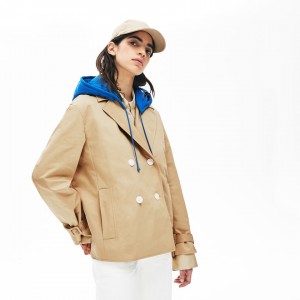 Casacos Lacoste Feminino Bege Azuis LIVE Contrast Hood 2-in-1 Trench HY2-58695I1