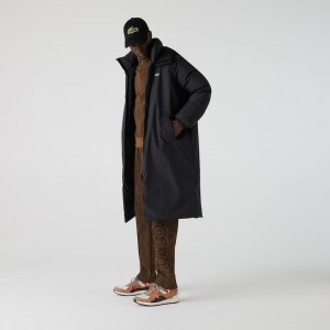 Casacos Lacoste Masculino Pretas LIVE Hooded Water-Repellent Oversized GC5-21602C7