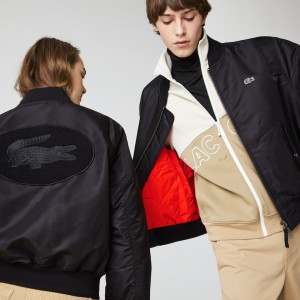 Casacos Lacoste Masculino Pretas LIVE Oversized Contrast Bomber QF0-11671Y7