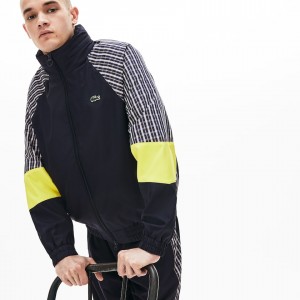 Casacos Lacoste Masculino Azuis Amarelas Branco LIVE Patchwork Track UN8-19881Q9