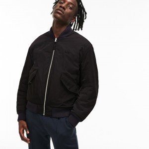 Casacos Lacoste Masculino Pretas Azuis LIVE Reversible Nylon And Fleece Bomber TS7-77717Y4