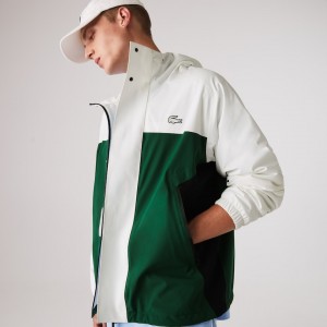 Casacos Lacoste Masculino Verdes Branco Azul Marinho Azuis Lightweight Colorblock Hooded Water-Resistant BF8-37243S1