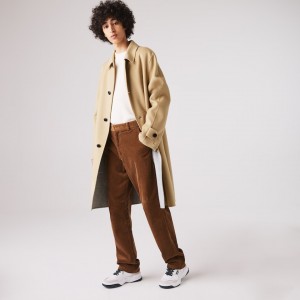 Casacos Lacoste Masculino Bege Cinzentas Long Wool Blend Straight Cut KZ2-47234U5