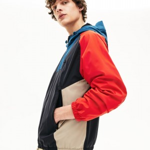 Casacos Lacoste Masculino Cinzentas Escuro Azul Marinho Azuis Vermelhas Bege Motion Water-Resistant Colorblock Zip AV2-07380F9
