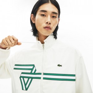 Casacos Lacoste Masculino Branco Print Band Zip Heritage Tracksuit HR8-39713X9