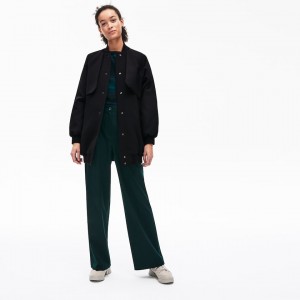 Casacos Lacoste Feminino Pretas Quilted Lining Long Wool Crepe Bomber TH1-83248Z3