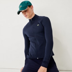 Casacos Lacoste Masculino Azul Marinho Azuis SPORT Breathable Ergonomic Zip Golf TJ3-15881Q8