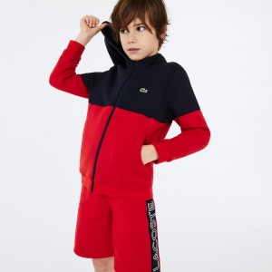 Casacos Lacoste Criança Azul Marinho Azuis Vermelhas Branco SPORT Colorblock Fleece Zip OQ2-80688Z5