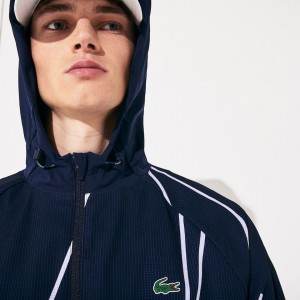 Casacos Lacoste Masculino Azul Marinho Azuis Branco SPORT French Open Hooded Zip XT4-36753Z5
