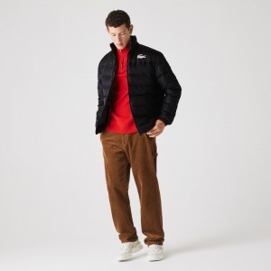 Casacos Lacoste Masculino Cinzentas Escuro Pretas SPORT Two-Tone Water-Resistant Quilted QK1-14151D8