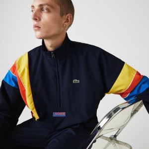 Casacos Lacoste Masculino Azul Marinho Azuis Azuis Vermelhas Amarelas SPORT Zip Neck Lightweight Water-Resistant YY9-02950E4