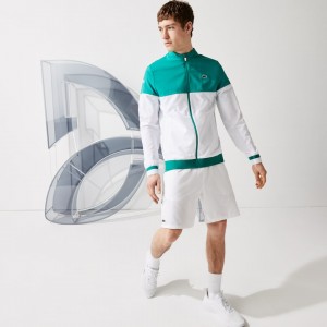Casacos Lacoste Masculino Branco Verdes SPORT x Novak Djokovic Colorblock Zip ZU8-66096J8