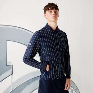 Casacos Lacoste Masculino Azul Marinho Azuis Branco SPORT x Novak Djokovic Striped Bomber TW4-51715D0