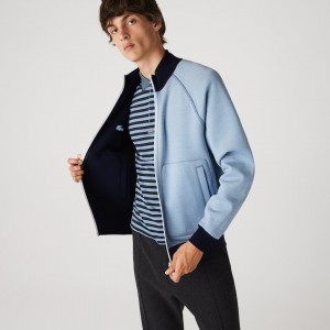 Casacos Lacoste Masculino Azul Marinho Azuis Azuis Stand-Up Collar Reversible Zippered GT4-12561T5