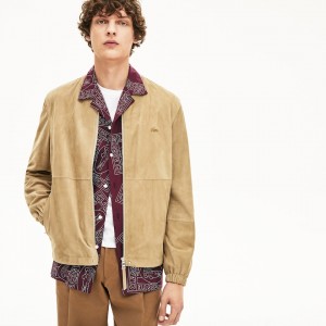 Casacos Lacoste Masculino Bege Suede Zip-Up Bomber CF7-44114F8