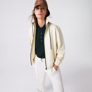 Casacos Lacoste Feminino Branco Pretas Zippered Collar Flowy Wool Blend FQ2-40864V9