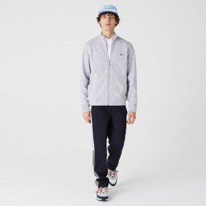 Casacos Lacoste Masculino Cinzentas Zippered Stand-Up Collar Piqué Fleece AA9-16151S5