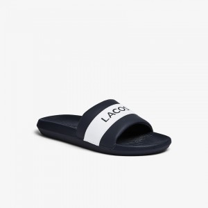 Chinelos Lacoste Masculino Azul Marinho Branco Croco Textile Logo BG5-99779H1