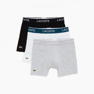 Cuecas Lacoste Masculino Pretas Branco Cinzentas Pack of 3 Boxer SD7-11231J8