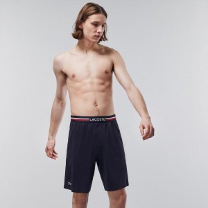 Cuecas Lacoste Masculino Azul Marinho Azuis Striped-Waist Long Boxer AY8-42494K7