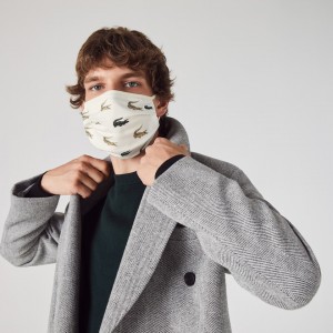 Máscaras Lacoste Masculino Branco L.12.12 Croc Print Face in Cotton Piqué NO1-37463M0