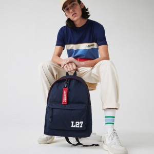 Mochilas Lacoste Masculino Azul Marinho Vermelhas Neocroc L27 Lettered Canvas IB2-90209U5