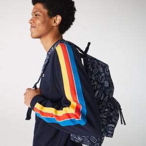 Mochilas Lacoste Masculino Azul Marinho Azuis Branco Neocroc Pattern Canvas YZ9-68786T3