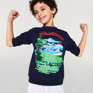 Moletons Lacoste Criança Azul Marinho Azuis Branco Chantaco Print Fleece NY3-51365K8