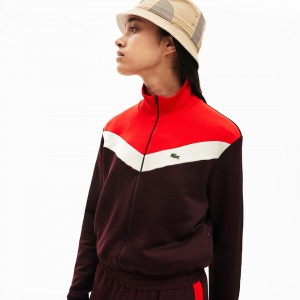 Moletons Lacoste Feminino Vermelhas Escuro Bege Vermelhas Color-Block Fleece Zip Up BM4-70917O6