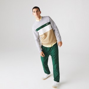 Moletons Lacoste Masculino Bege Branco Verdes Cinzentas Colorblock Fleece Crew Neck YC2-59745H8